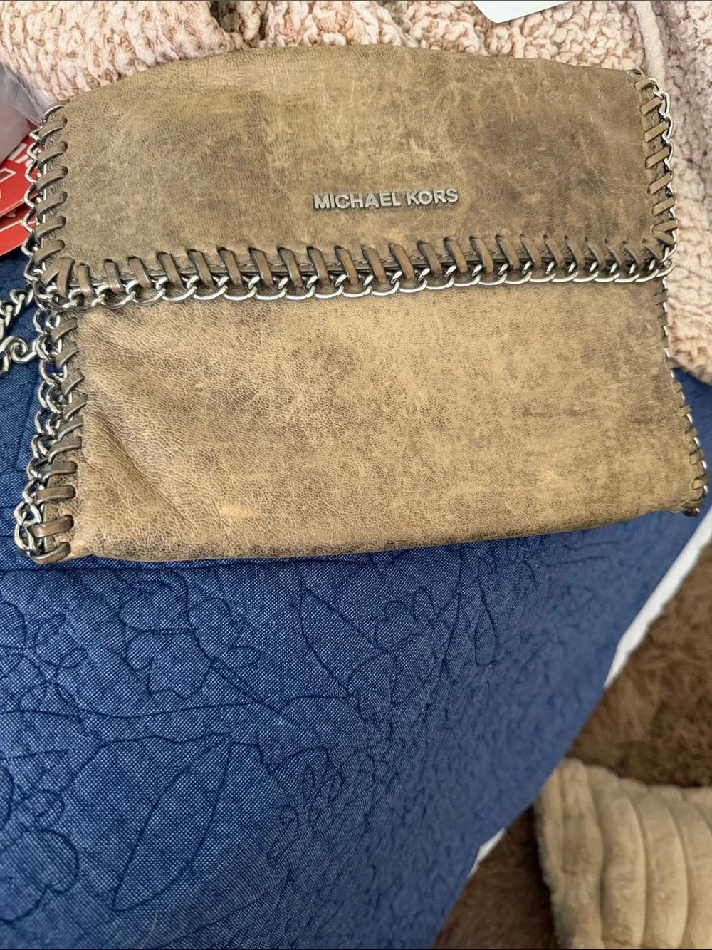 Michael Kors Distressed Leather Purse with Chain Trim